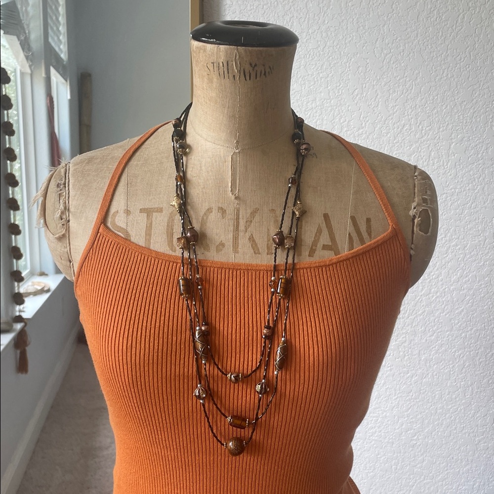Elegant Multi-Layered Brown Necklace